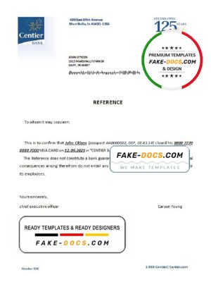 USA Centier Bank bank account closure reference letter template in Word and PDF format