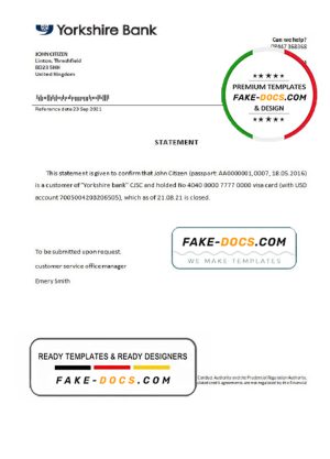 United Kingdom Yorkshire bank account closure reference letter template in Word and PDF format