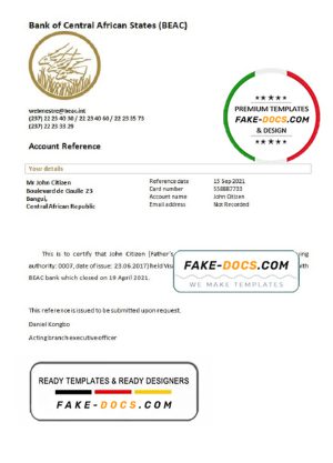 Central African Republic Bank of Central African States (BEAC) bank account closure reference letter template in Word and PDF format