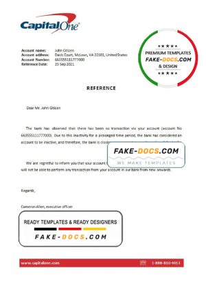 USA Capital One bank account closure reference letter template in Word and PDF format