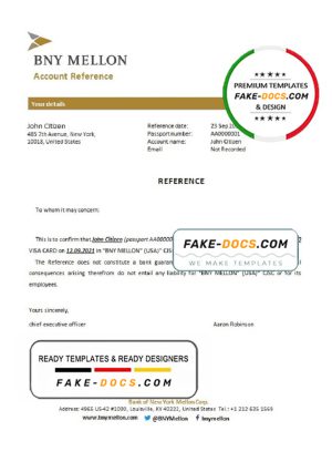 USA BNY Mellon bank account closure reference letter template in Word and PDF format