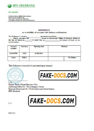 Belarus BPS-SBERBANK reference letter template in Word and PDF format