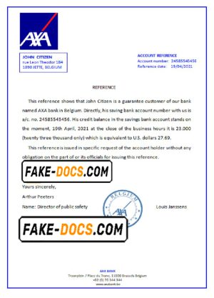 Belgium AXA bank account reference letter template in Word and PDF format