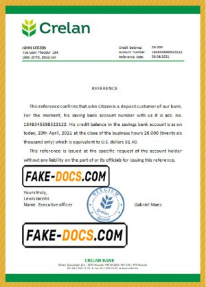 Belgium Crelan bank account reference letter template in Word and PDF format