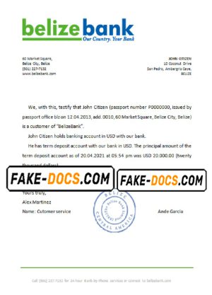 Belize Belizebank bank reference letter template in Word and PDF format