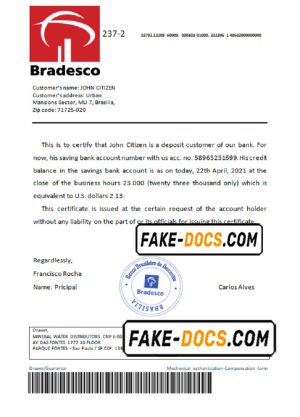 Brazil Bradesco bank reference letter template in Word and PDF format
