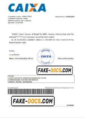 Brazil Caixa bank account reference letter template in Word and PDF format