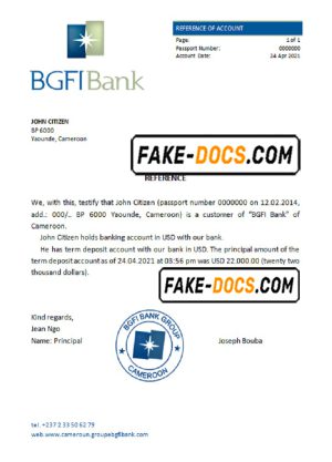 Cameroon BGFI Bank account reference letter template in Word and PDF format