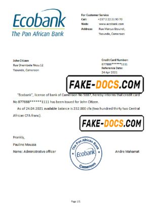 Cameroon Ecobank account reference letter template in Word and PDF format