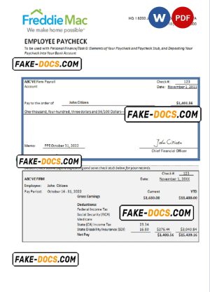 USA financial company employee sheet template in Word and PDF format, version 3