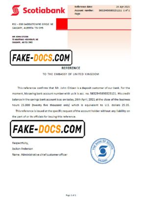 Canada Scotiabank account reference letter template in Word and PDF format