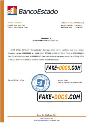 Chile Banco del Estado de Chile bank account reference letter template in Word and PDF format