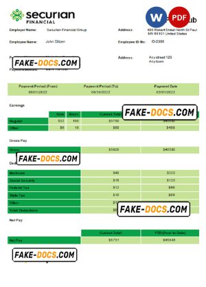 USA insurance company employee sheet template in Word and PDF format
