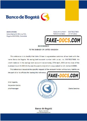 Colombia Banco de Bogotá bank account reference letter template in Word and PDF format