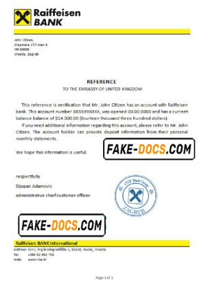Croatia Raiffeisen Bank account reference letter template in Word and PDF format