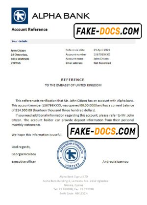 Cyprus Alpha Bank account reference letter template in Word and PDF format