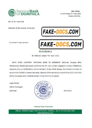 Dominica National Bank of Dominica bank account reference letter template in Word and PDF format