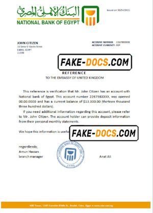 Egypt National Bank of Egypt bank account reference template in Word and PDF format (.doc and .pdf)