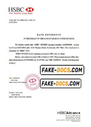 United Kingdom HSBC bank reference letter template in Word and PDF format