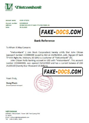 Vietnam Vietcombank bank reference letter template in Word and PDF format