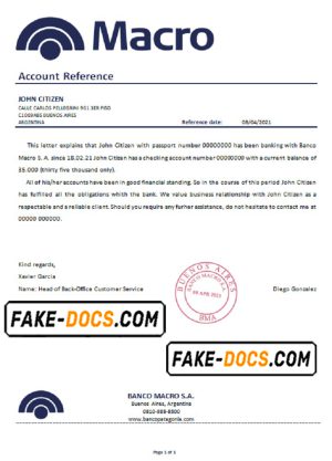 Argentina Banco Macro bank reference letter template in .doc and .pdf format