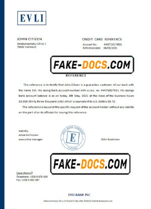 Finland Evli bank reference letter template in Word and PDF format