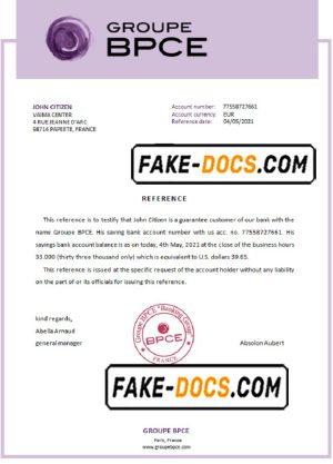 France Groupe BPCE bank account reference letter template in Word and PDF format