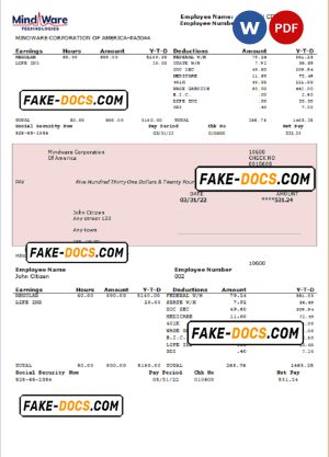 USA software company employee sheet template in Word and PDF format