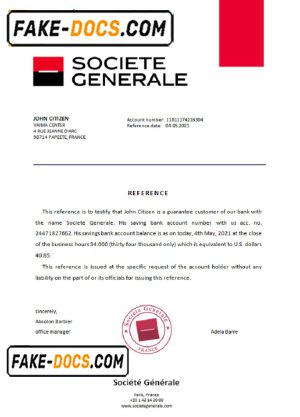 France Société Générale bank account reference letter template in Word and PDF format