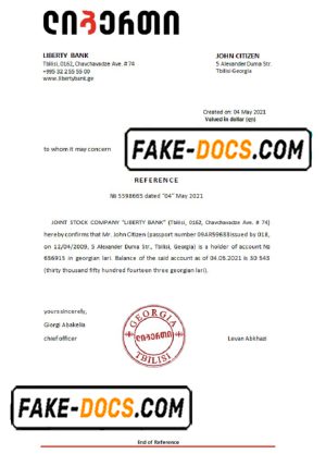 Georgia Liberty bank account reference letter template in Word and PDF format
