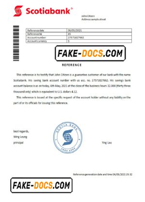 Hong Kong Scotiabank reference letter template in Word and PDF format
