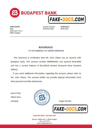 Hungary Budapest bank reference letter template in Word and PDF format