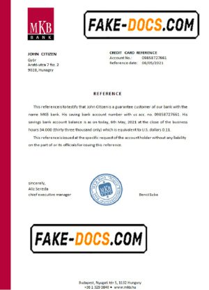 Hungary MKB bank reference letter template in Word and PDF format