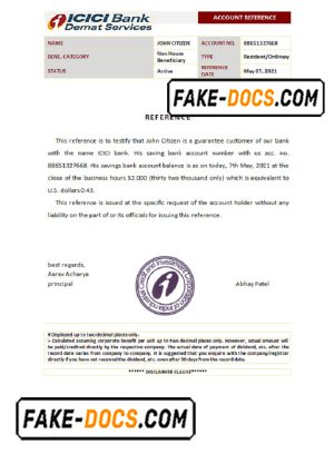 India ICICI bank reference letter template in Word and PDF format
