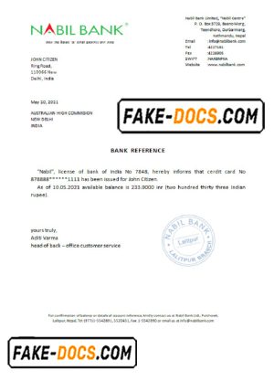 India Nabil bank reference letter template in Word and PDF format