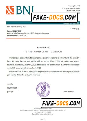 Indonesia Negara bank reference letter template in Word and PDF format