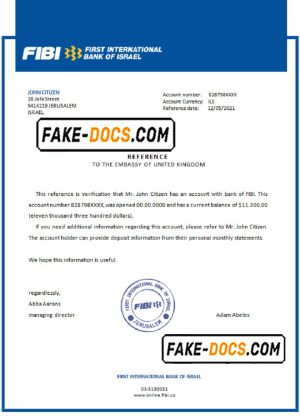 Israel First International Bank of Israel bank account reference letter template in Word and PDF format