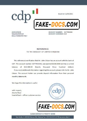 Italy CDP bank account reference letter template in Word and PDF format
