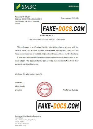 Japan SMBC bank account reference letter template in Word and PDF format