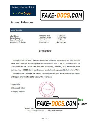 Jordan Bank of Jordan bank account reference letter template in Word and PDF format