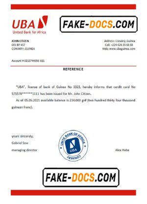 Guinea UBA bank account reference letter template in Word and PDF format
