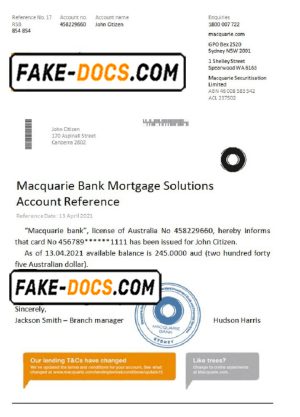 Australia Macquarie bank reference letter template in Word and PDF format