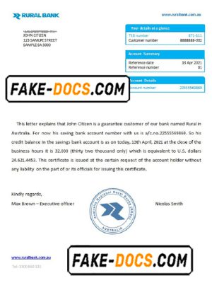 Australia Rural bank reference letter template in Word and PDF format
