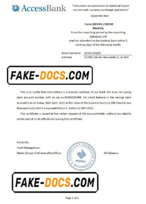 Azerbaijan Access bank reference letter template in Word and PDF format