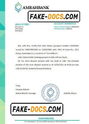 Azerbaijan Amrahbank bank reference letter template in Word and PDF format