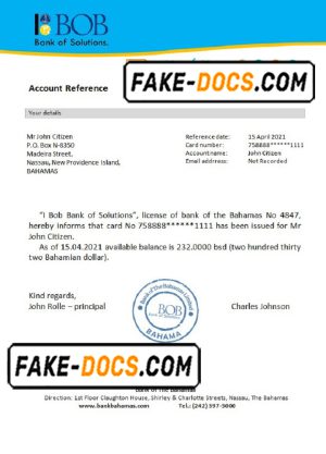 The Bahamas Bank of The Bahamas reference bank reference letter template in Word and PDF format