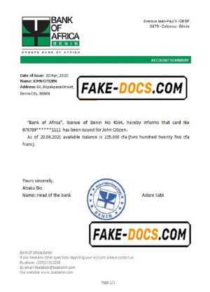 Benin Bank of Africa bank reference letter template in Word and PDF format