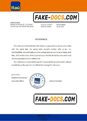 Brazil Itau bank account reference letter template in Word and PDF format