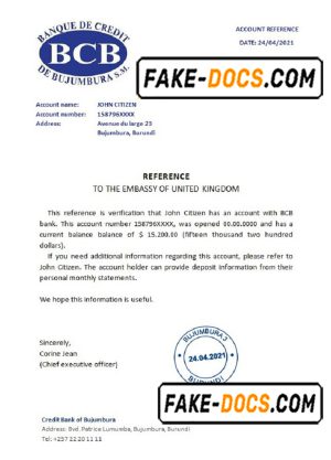 Burundi Credit Bank of Bujumbura bank account reference letter template in Word and PDF format Burundi Credit Bank of Bujumbura bank account reference letter template in Word and PDF format