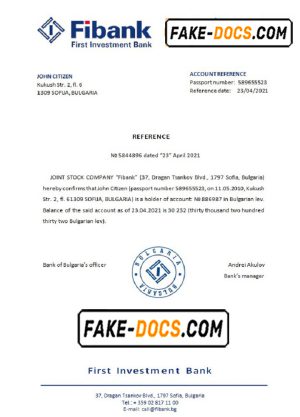 Bulgaria First Investment bank reference letter template in Word and PDF format